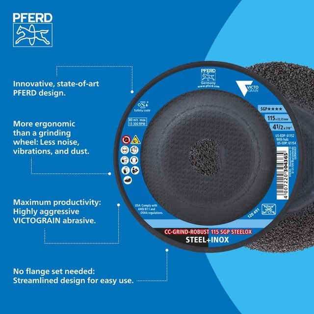 PFERD 61153 - Grinding disc, CC-GRIND-ROBUST, 5" x 7/8, SGP STEELOX VICTOGRAIN