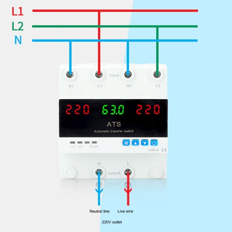 Automatic Double Power Transfer Switches 63A 220V Voltage LED Display