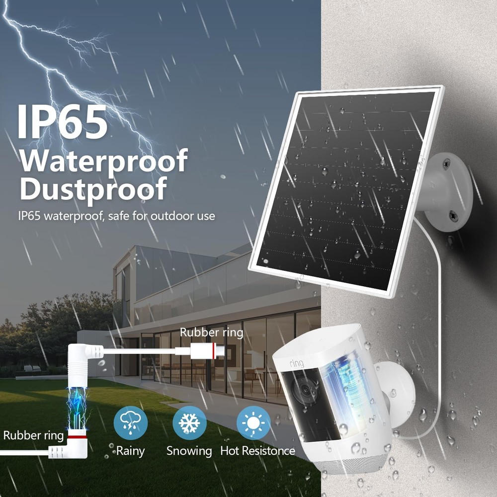 6W Solar Panel for Ring Camera, Charger white-1Pack, white-1Pack