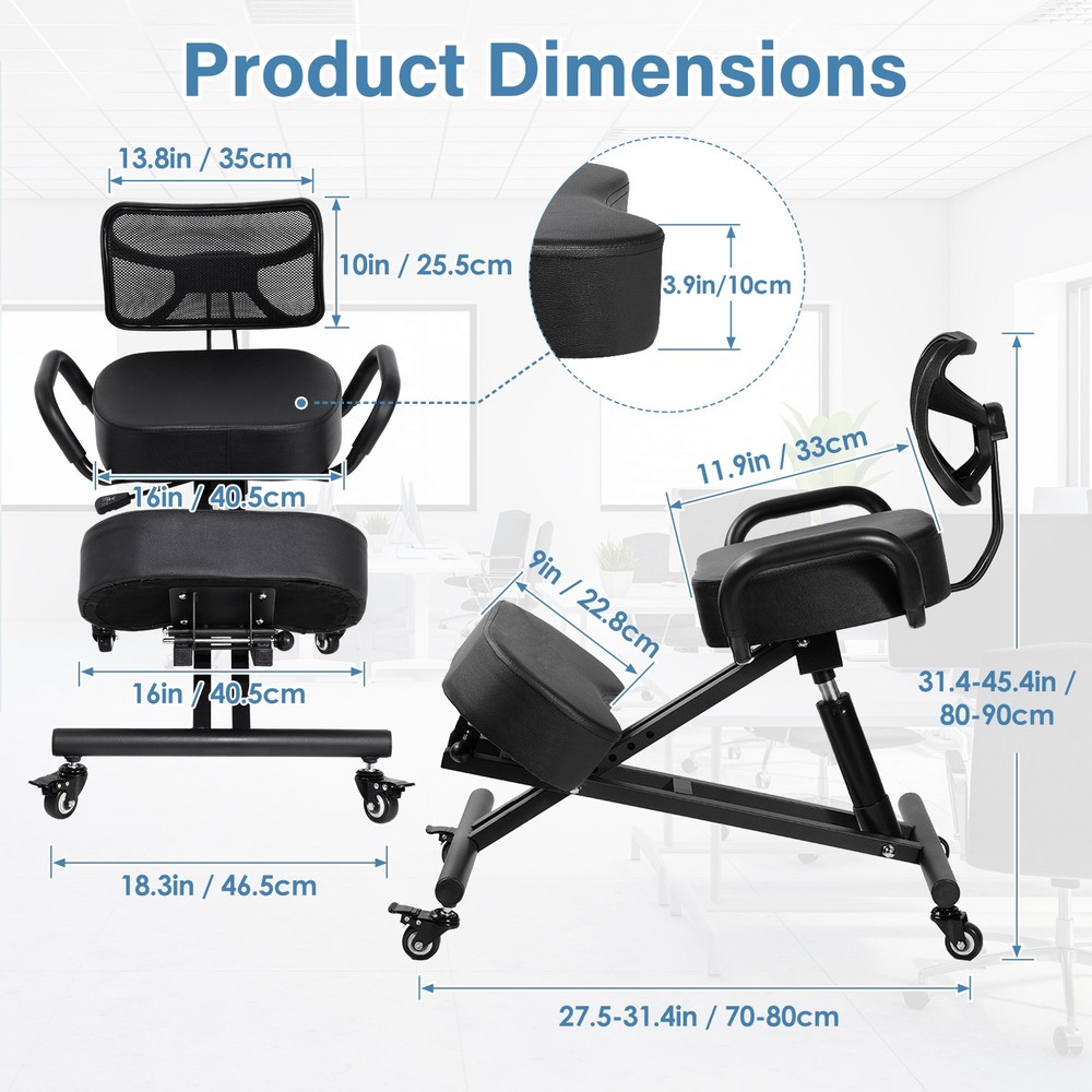 Ergonomic Kneeling Chair with Back Support, Black