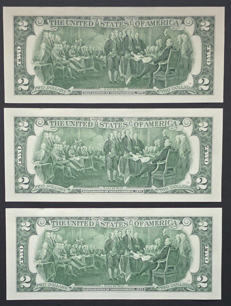 3x $2 Consecutive Notes L14662330B-332B 2017A Crisp UNC Sequential Run
