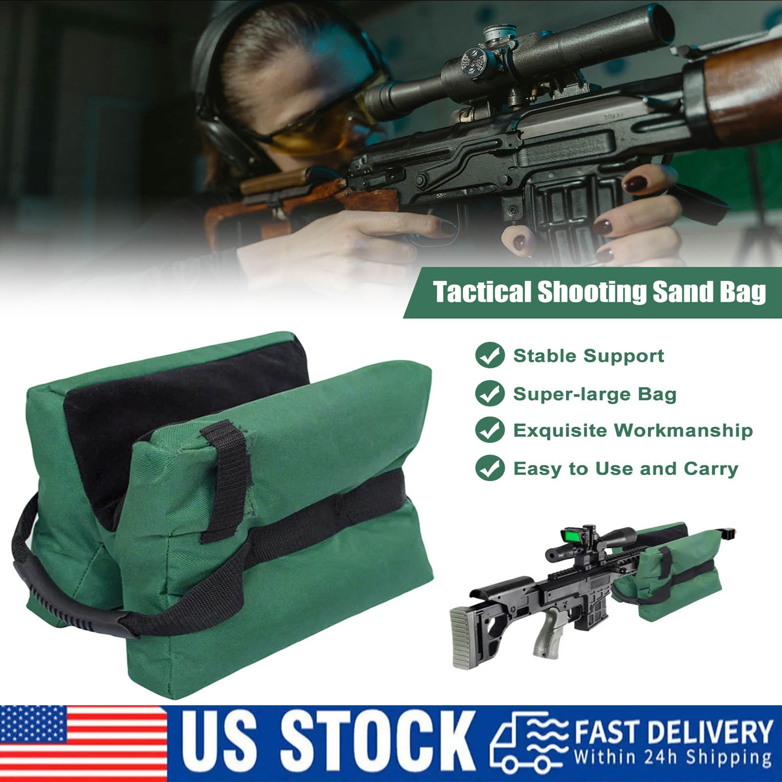 Shooting Range Sand Bag Set Rifle Gun Bench Rest Stand Front Rear Bag /Gun Sock