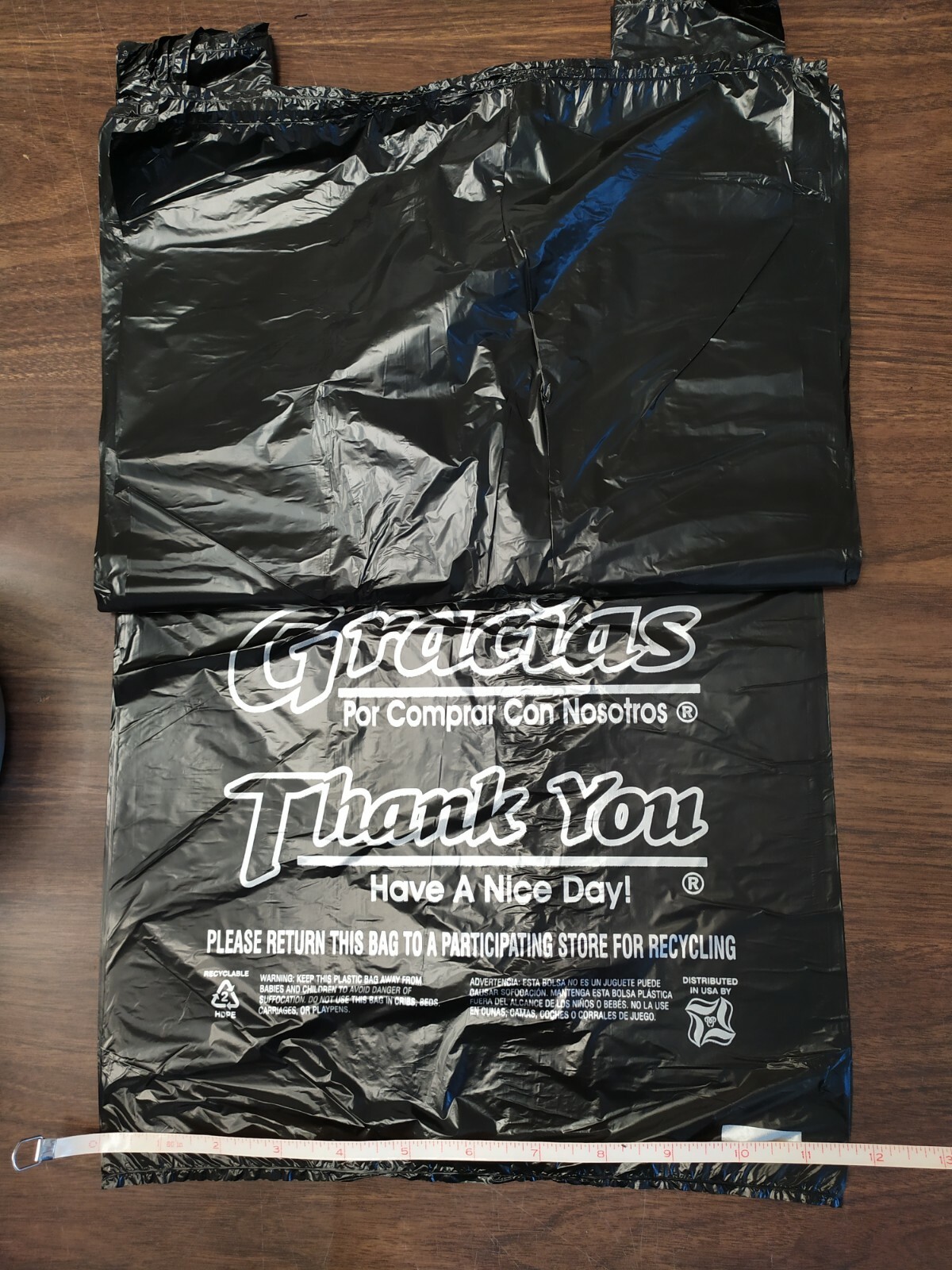 1/6 Large 20 x 6.5 x 11.5 BLACK Thank you T-Shirt Plastic Grocery Shopping Bags