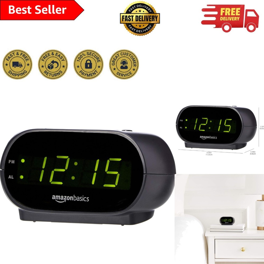 Compact Oval Black Digital Alarm Clock with LED Display & Snooze Functionality
