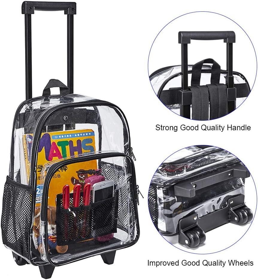 Rolling Clear Backpack, Heavy Duty Cold-Resistant Security Transparent PVC...