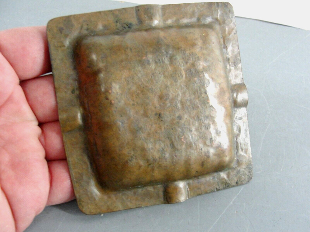 HAMMERED SOLID COPPER ASHTRAY TRINKET DISH CANDLE HOLDER 3.75" SQUARE PRIMITIVE