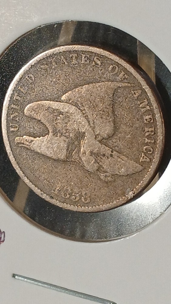 1858/7 Flying Eagle Cent Small Letter S/L Damage