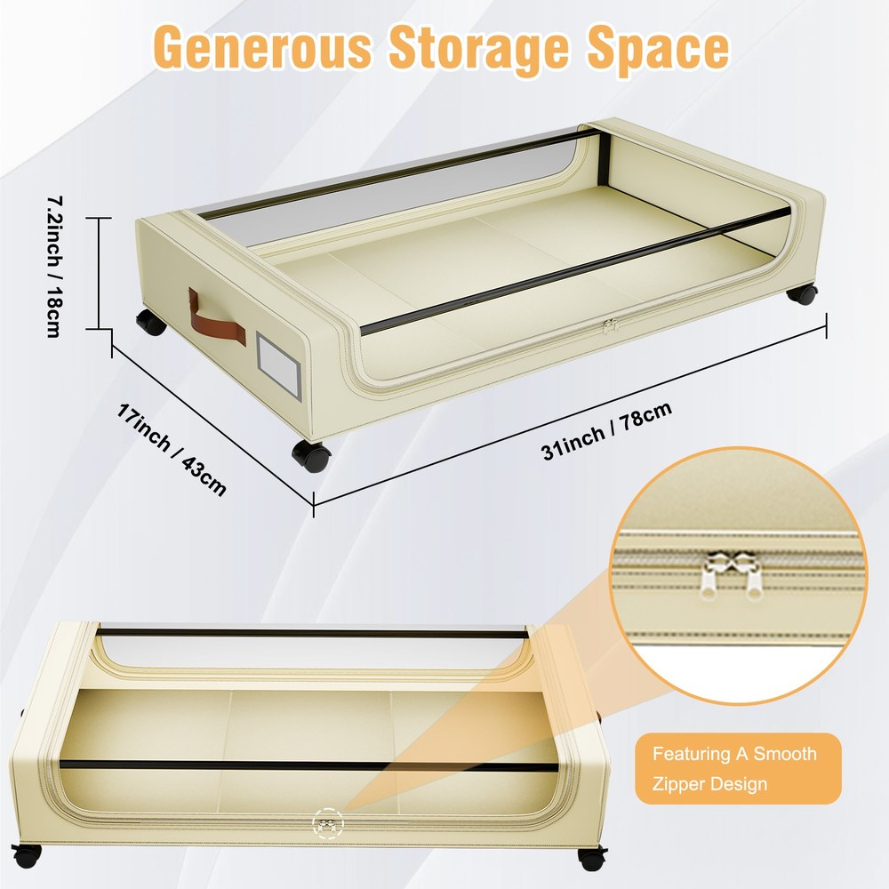 4-Pack Under Bed Storage Box with Wheels - Square Underbed Organizer