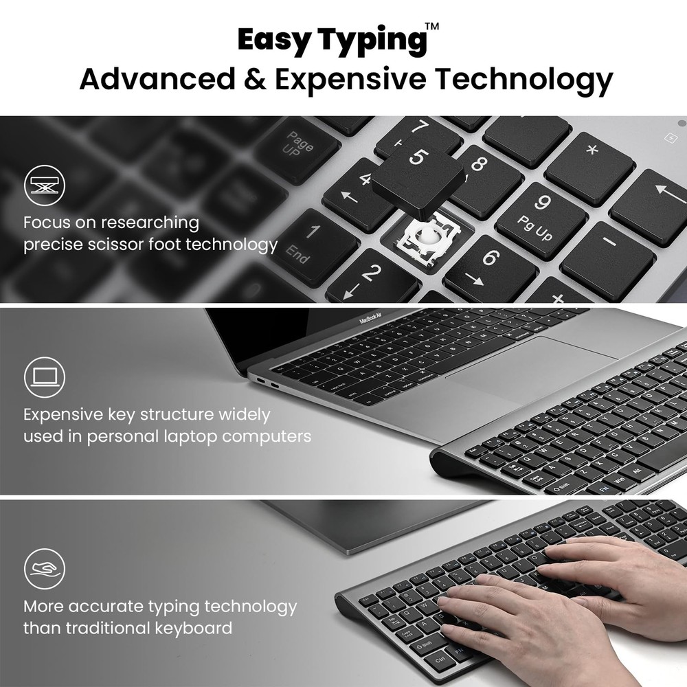 EasyTyping KF10 Wireless Keyboard Mouse Combo Silent Scissor Switch Slim Grey