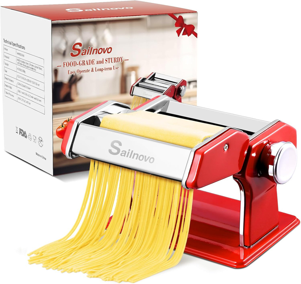 Sailnovo Pasta Maker Machine, 180 Roller Pasta Maker, 9 Adjustable Thickness Set