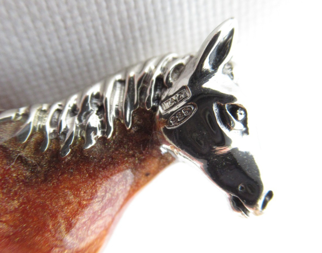 Saturno Italy Miniature Sterling Silver Enamel Horse Animal Figurine