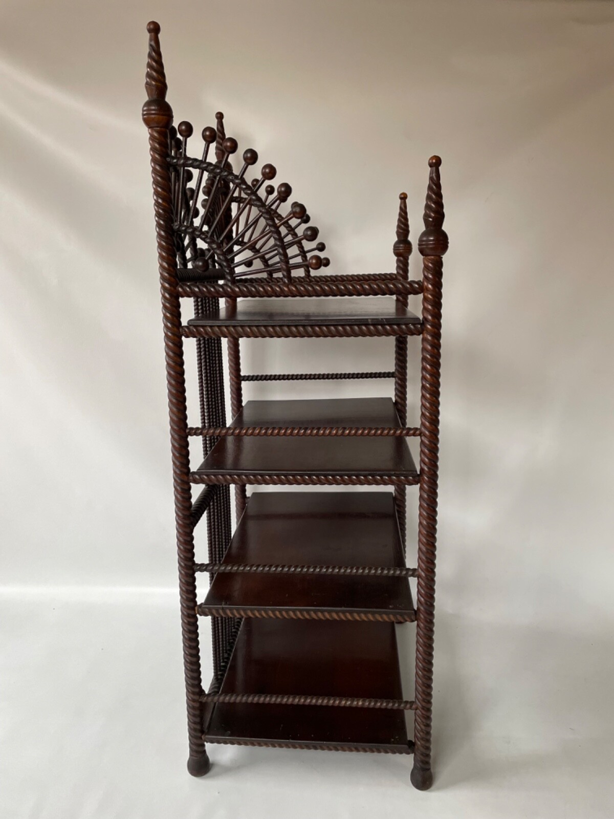 Antique Victorian Barley Twist Stick and Ball Small 4 Tier Bookcase 1890s