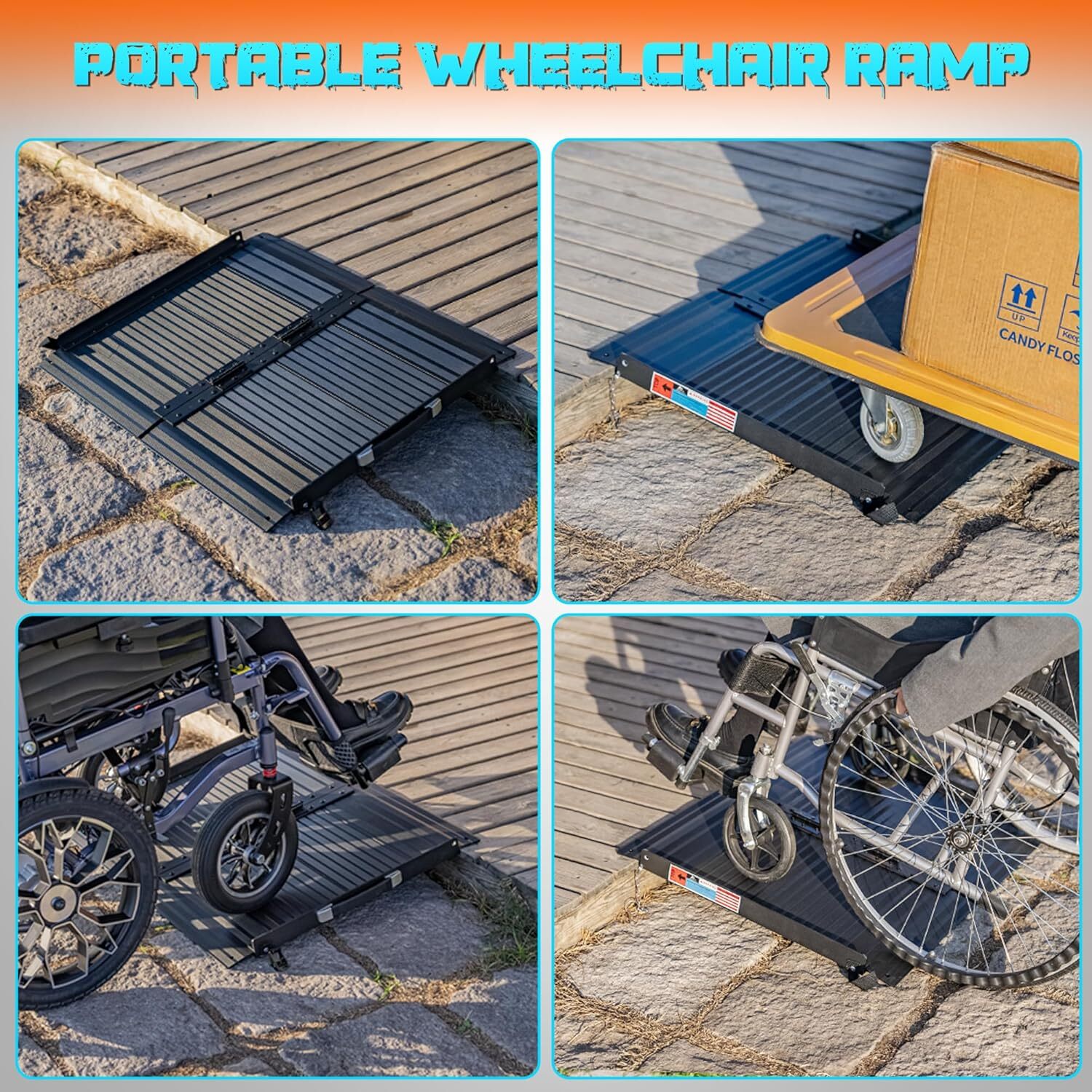 2/3/4/5/6/7/8 FT Folding Aluminum Wheelchair Ramp Mobility Ramp 800 lbs No-sew