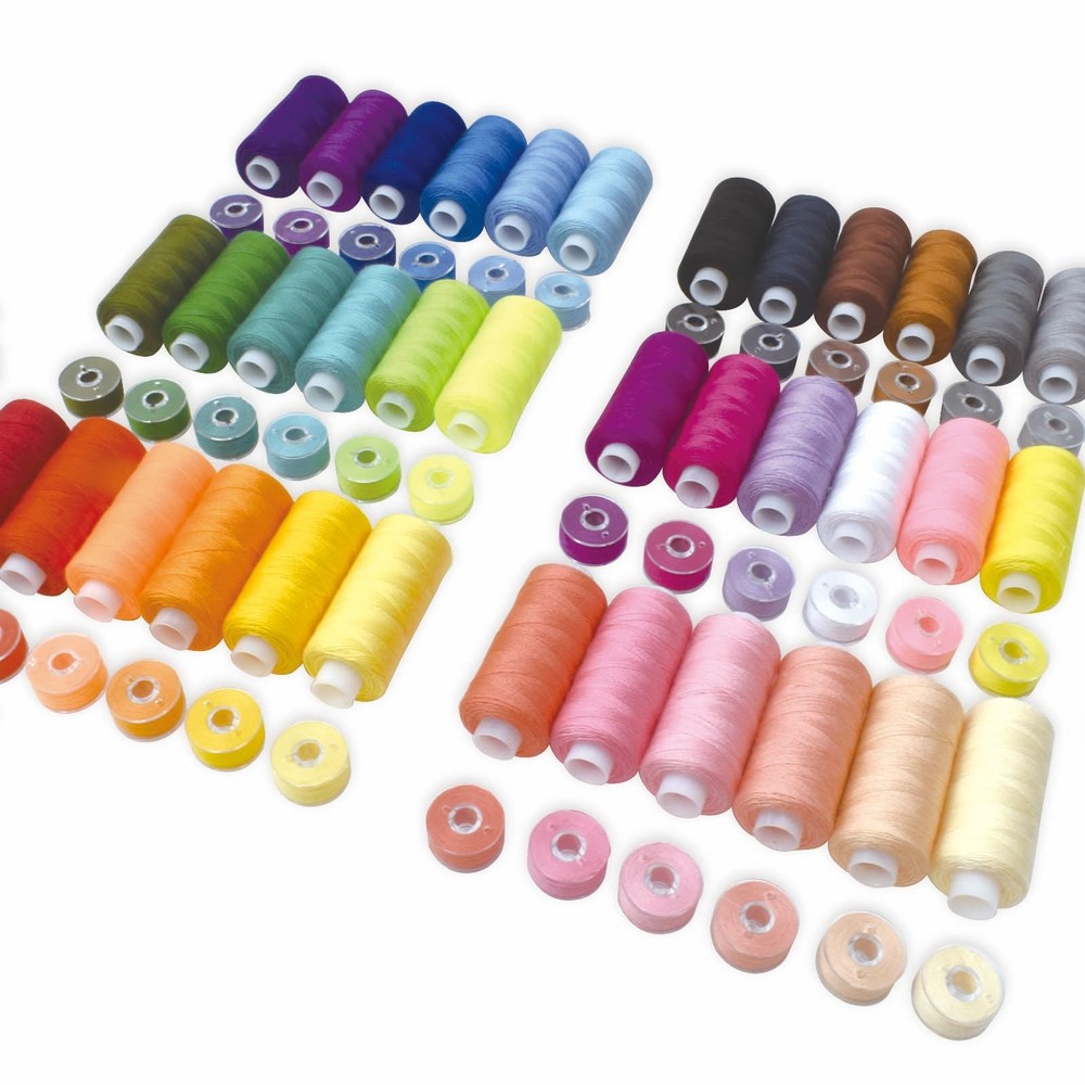 72 PCS Bobbins Sewing Threads Kit 36 Colors Spools, Polyester Prewound Case Set
