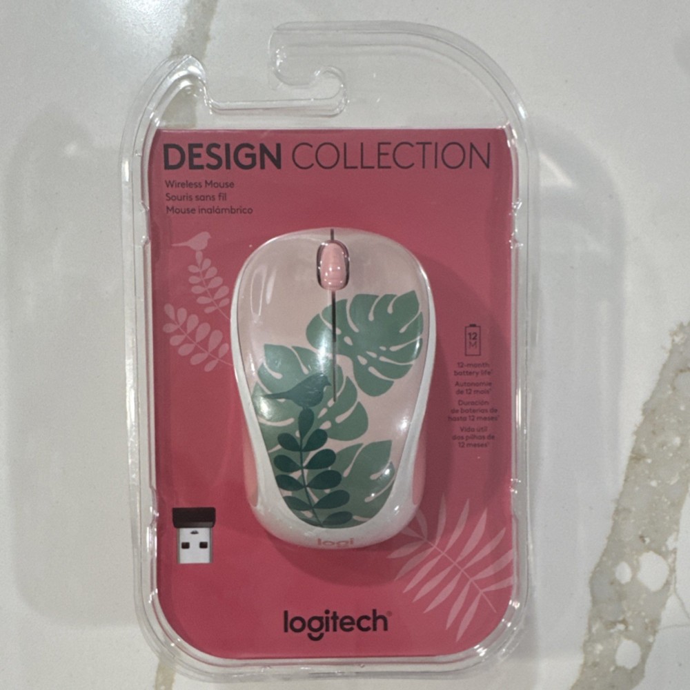 Logitech Design Collection Wireless Optical Mouse Pink Green White Scroll Wheel