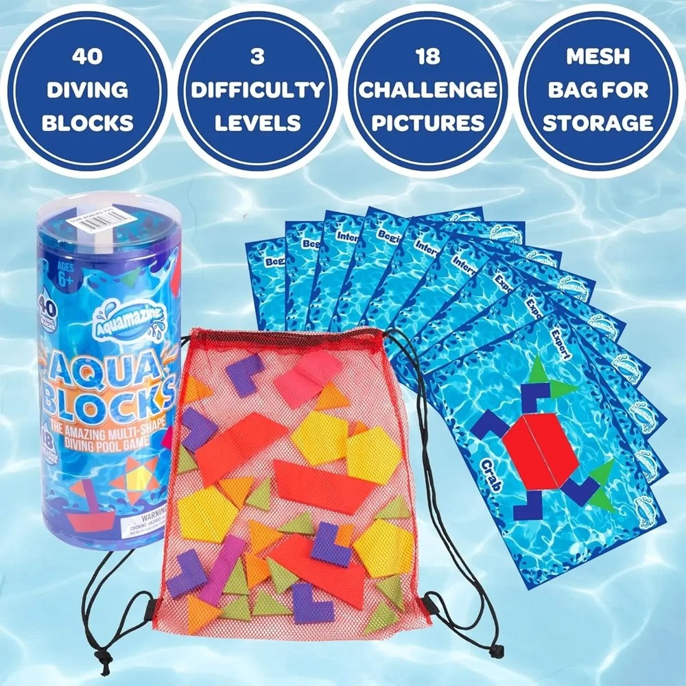 Aqua Blocks Pool Diving Game- Set Includes 40 Multi-Shape Sinking Toys