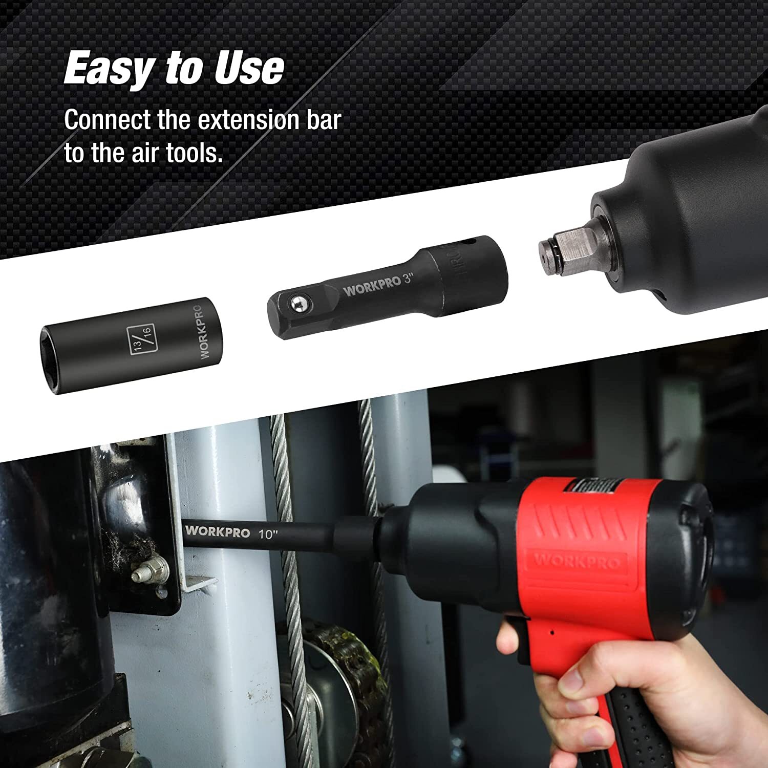 WORKPRO 9PC Impact Socket Driver Extension Bar Set 1/4" 3/8" 1/2 Drive Extension