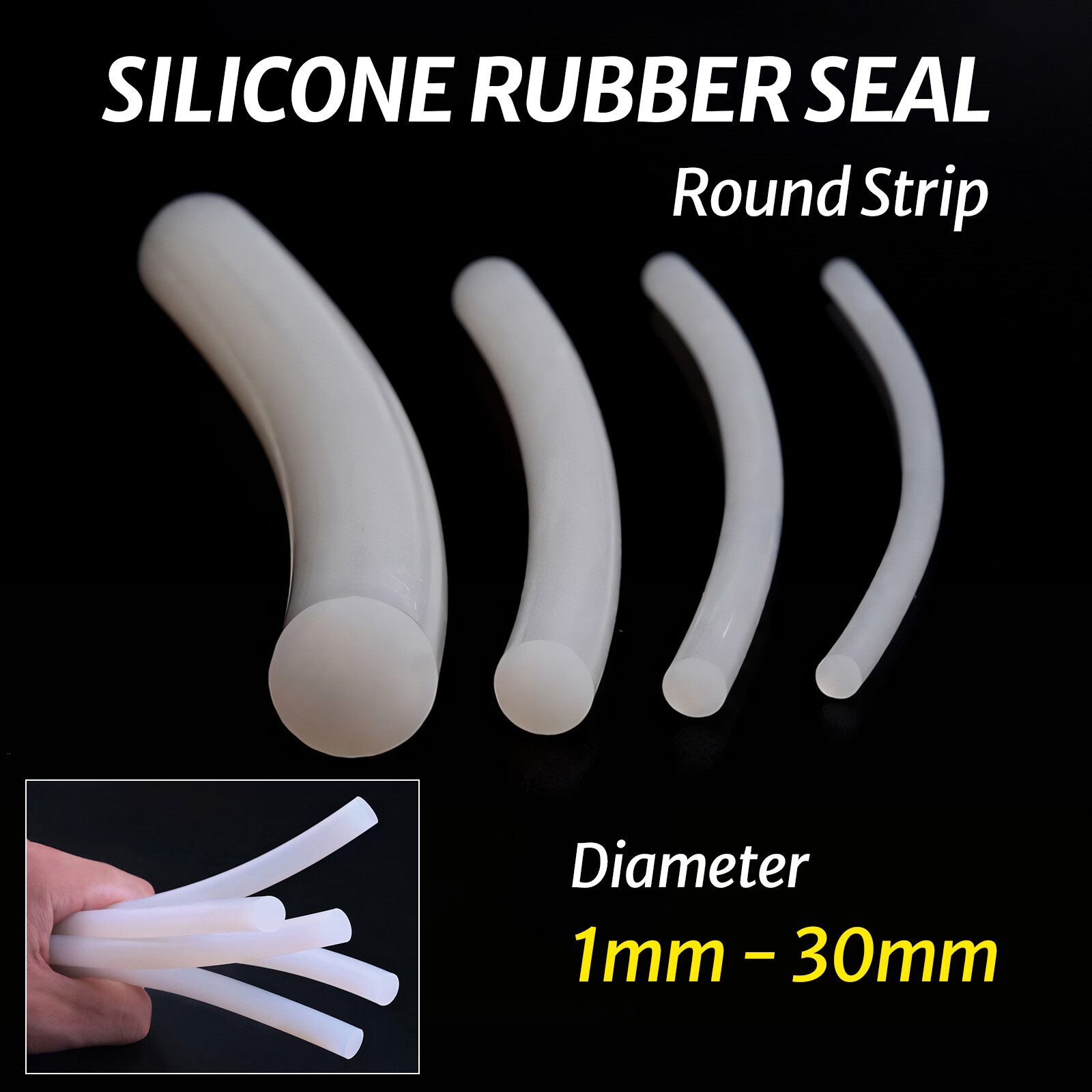 Silicone Rubber Cord White Round Strip Solid Rubber Strip Sealing Strip 1MM-30MM