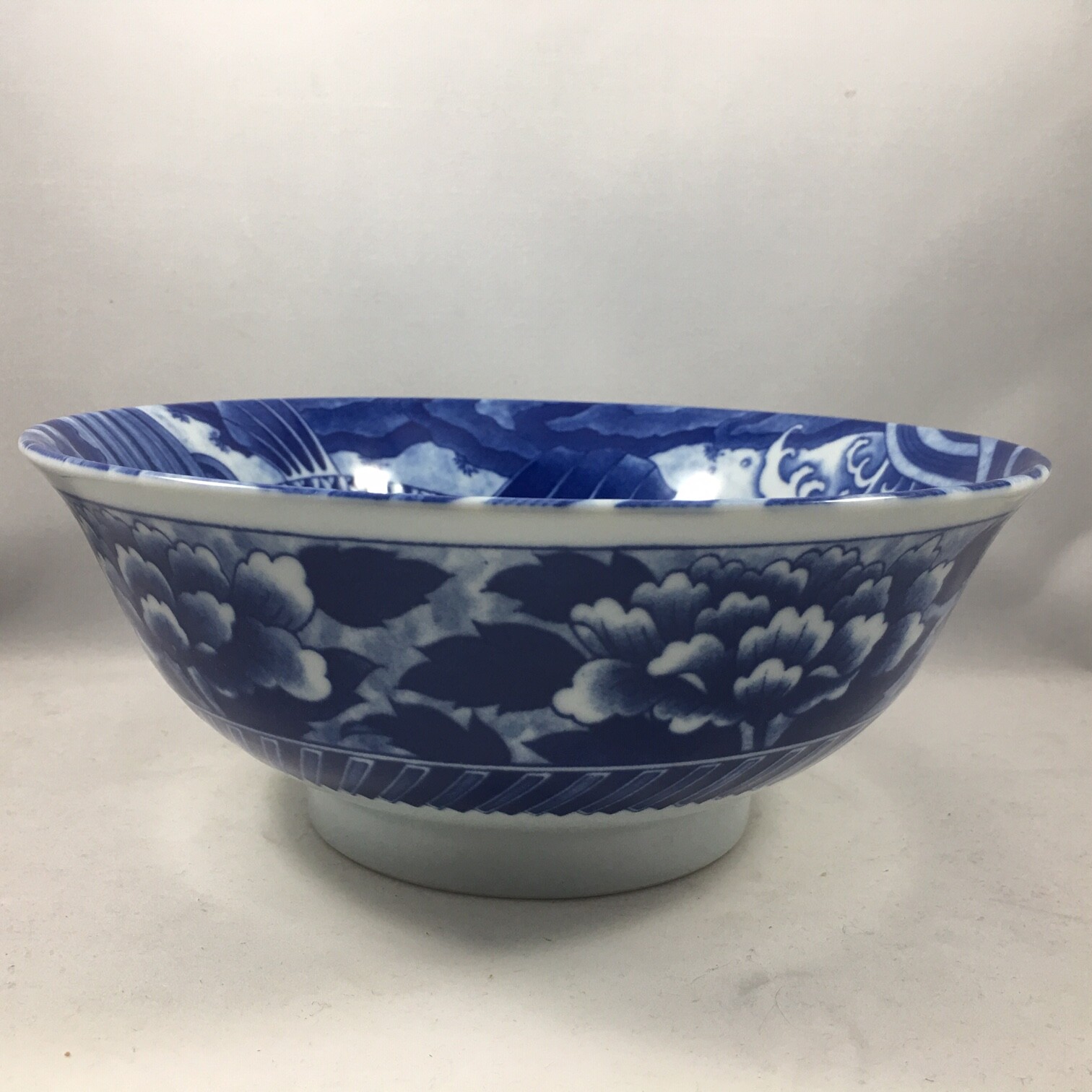 SET of 2 Japanese Ramen Soup Rice Bowl 8"D Porcelain Blue Koi Carp Made in Japan