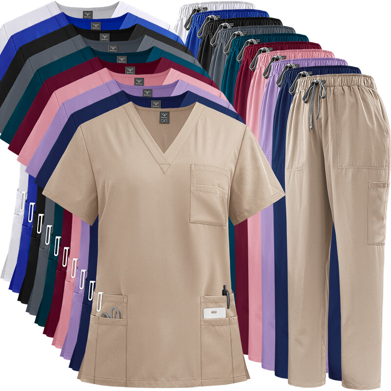 Scrub Set Men Women NiaaHinn Scrub Medical Uniforms V-Neck Top Straight Pants