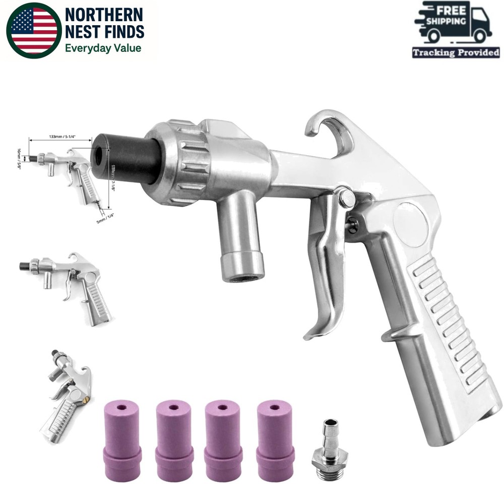 Ergonomic Hand-Powered Sand Blaster Gun with 4 Ceramic Nozzles for Versatile Use