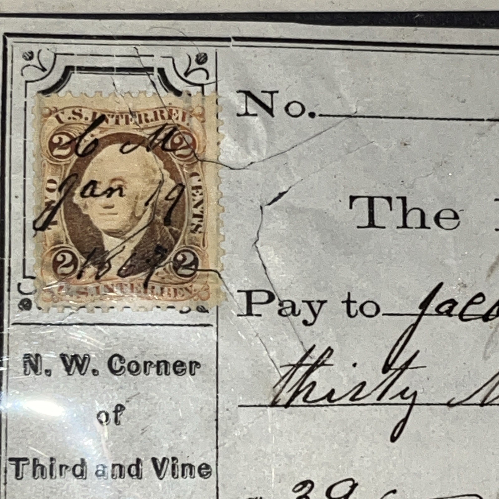 SET OF FIVE HISTORIC PHILADELPHIA REVENUE STAMPED CHECKS 1865-1873 US 2c STAMPS