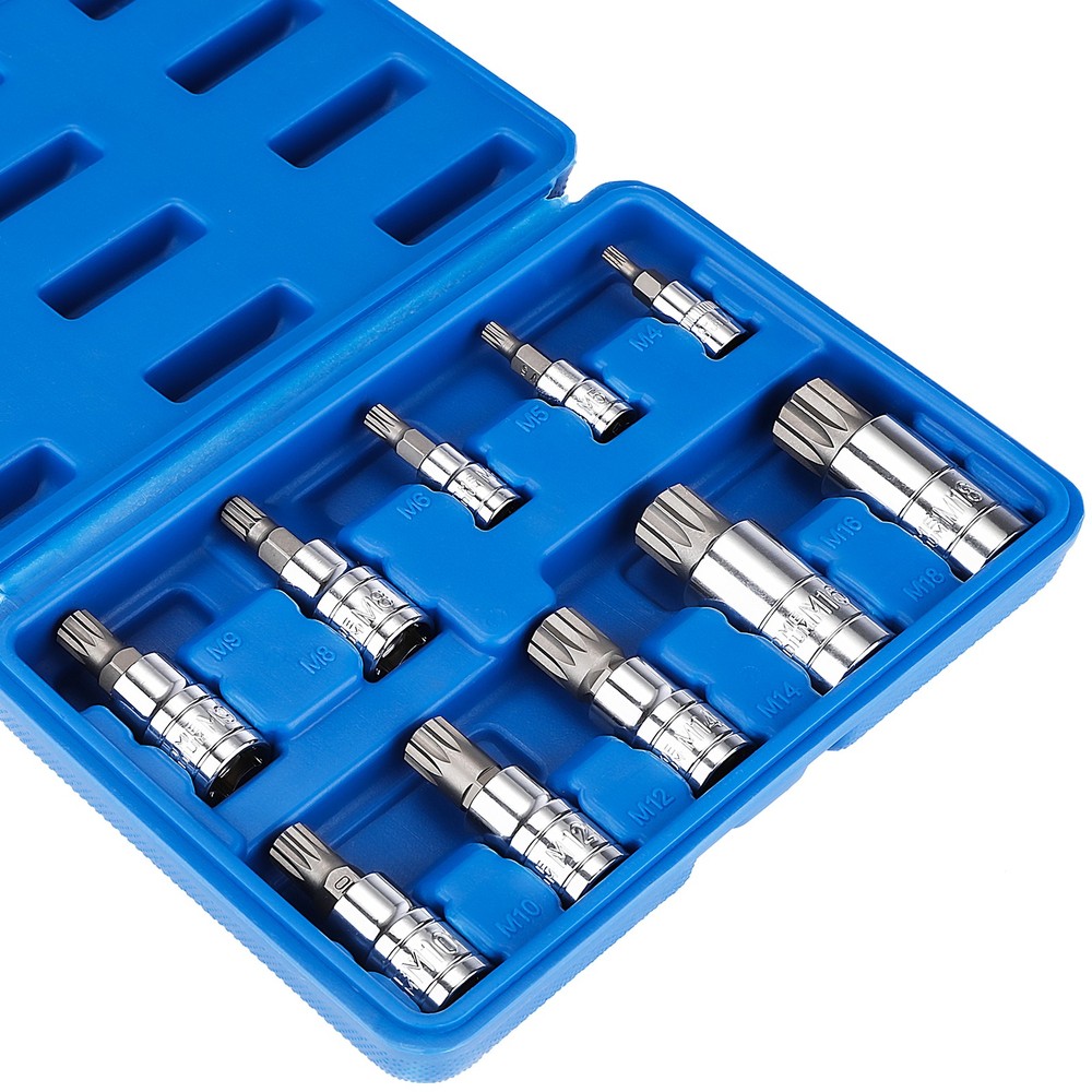 10 PC For XZN Triple Square Spline Bit Socket Set 12 Points with Carrying Case .