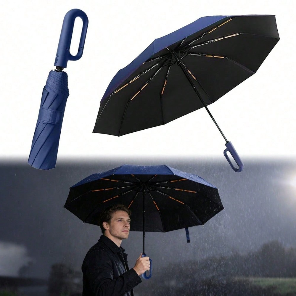 Automatic Folding Umbrella, Portable Rain Umbrella With Loop Buckle, Windproof