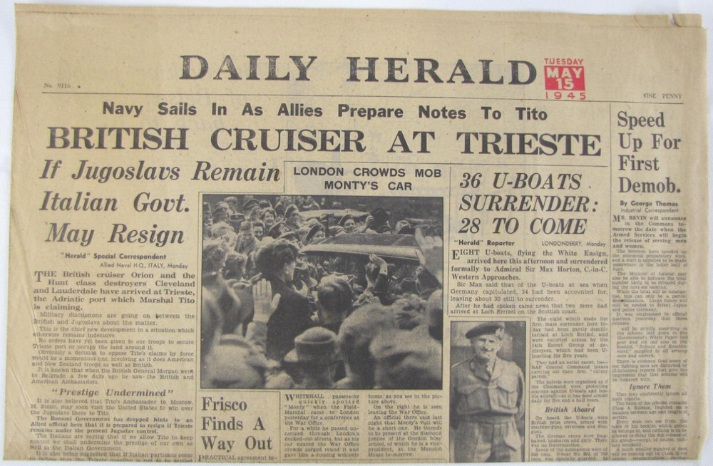 Vintage 1945 German U-Boat Surrender Newspaper