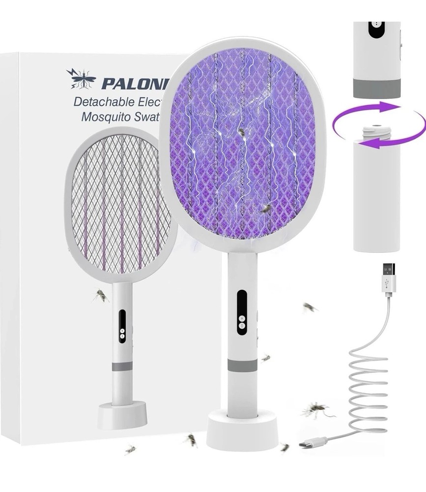2pcs Electric Fly Swatter Rechargeable Bug Zapper Racket Handheld&Auto Zap Mode