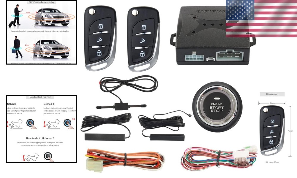 Smart Push Start Keyless Entry Alarm System with Remote - DC12V Vehicle Security