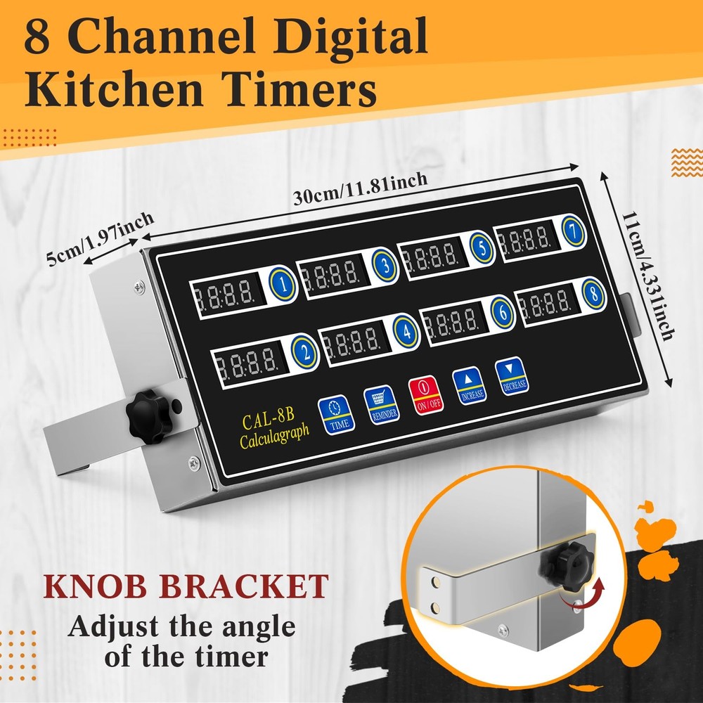 1 Pack Commercial 8 Channel Digital Kitchen Timer, Multi-Countdown Timer with...