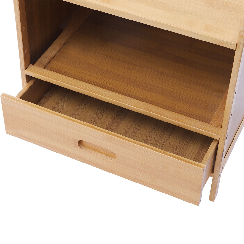 Bedroom Storage Organizer Side Table Bamboo Bedside Nightstand End Table+Drawer