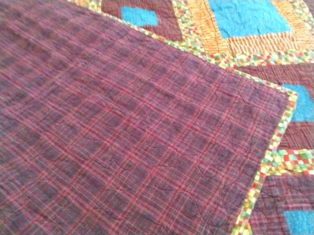 Patchwork Quilt 46"X52", Square Deep Colors Strip, Checkered, Denim, Plaid, Nice