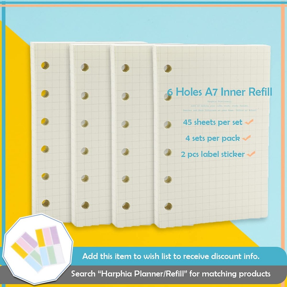 A7 Planner Refill,4 Pcs per Set, 360pages, Grid Mattrix A7, Matrix