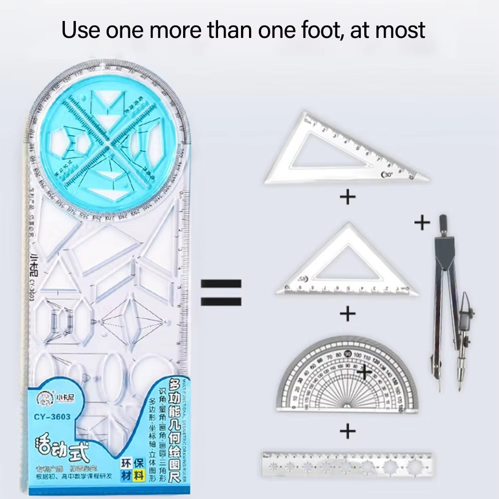 Rotary Multi-Function Geometry Ruler & Protractor | Precision Math Drawing Tool