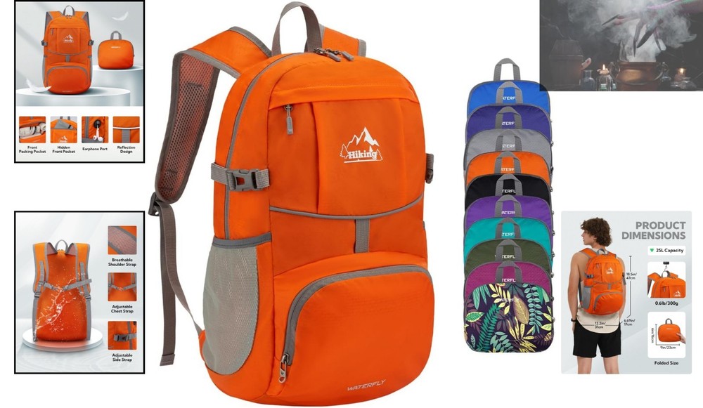 Lightweight Hiking Daypack - 25L Packable Backpack with Organizational Pockets