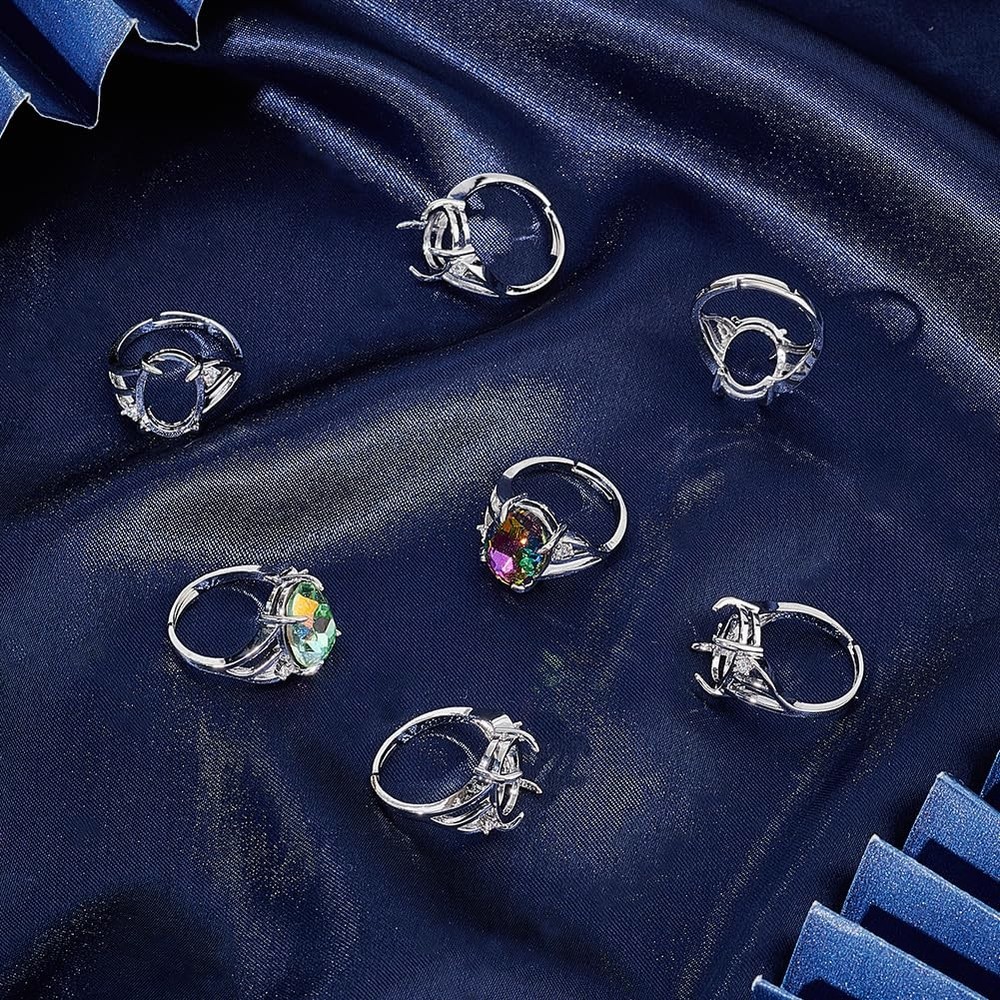 SUNNYCLUE 1 Box 8PCS Silver Prong Ring Blank Settings