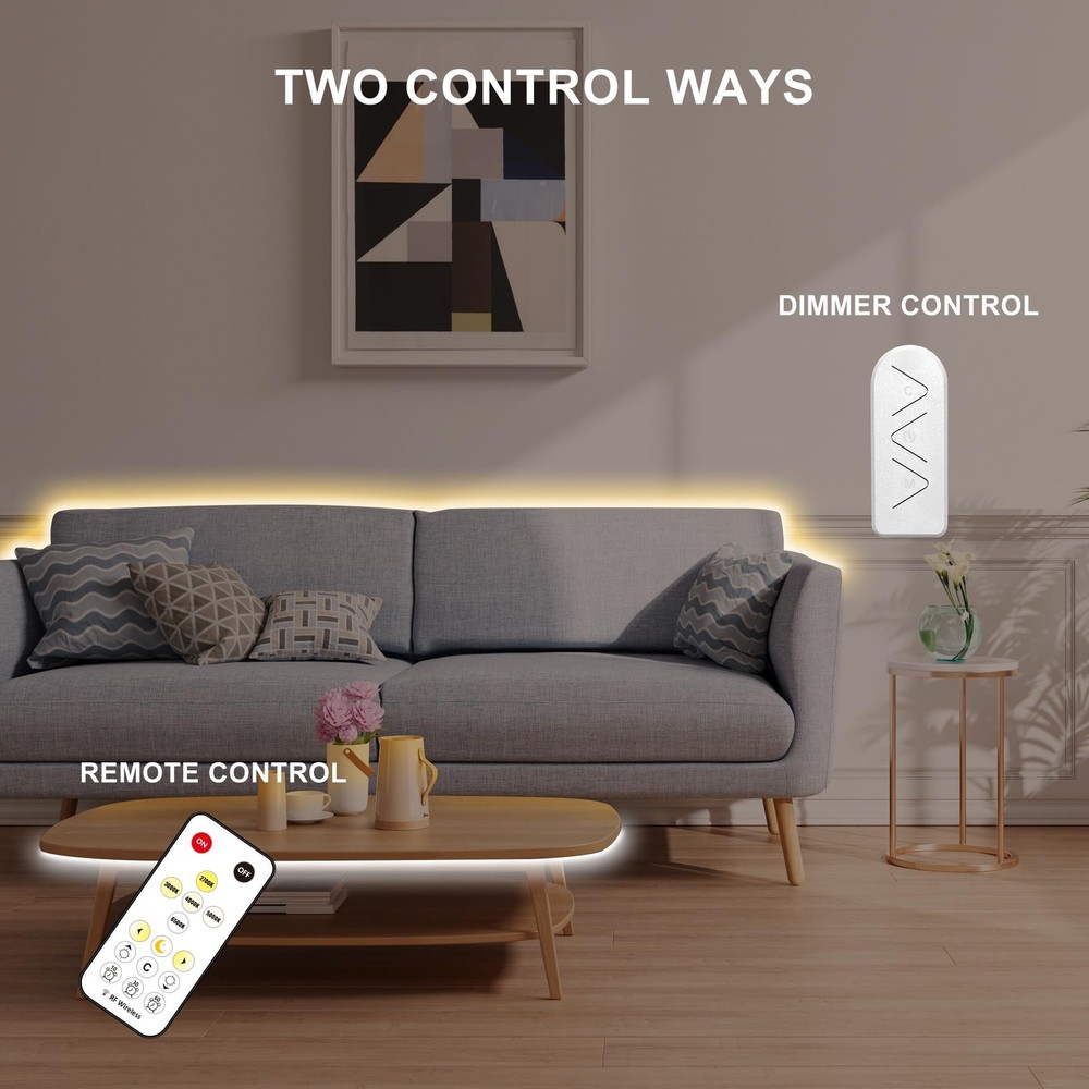 16.4ft Tunable White COB Led Strip Light with RF Remote, CRI93+ Dimmable CCT ...
