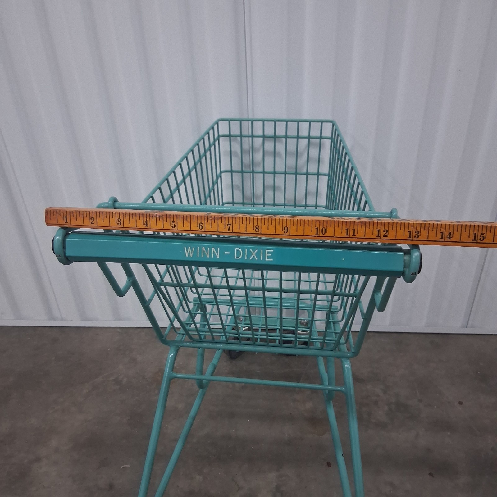 Vintage 70's Winn-Dixie Teal Child's Small Shopping Cart 25" Metal Grocery Buggy