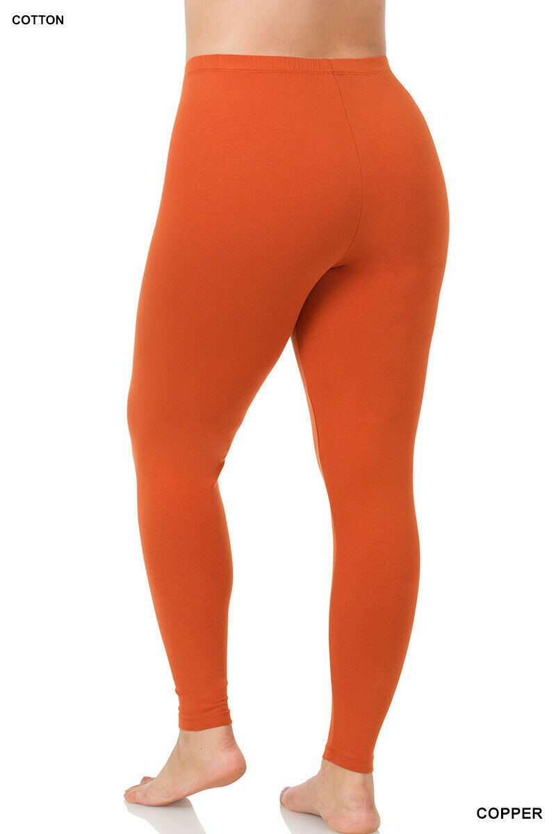 Womens ZENANA Full Ankle Length Leggings Basic Cotton Stretch Pants Yoga S-3X