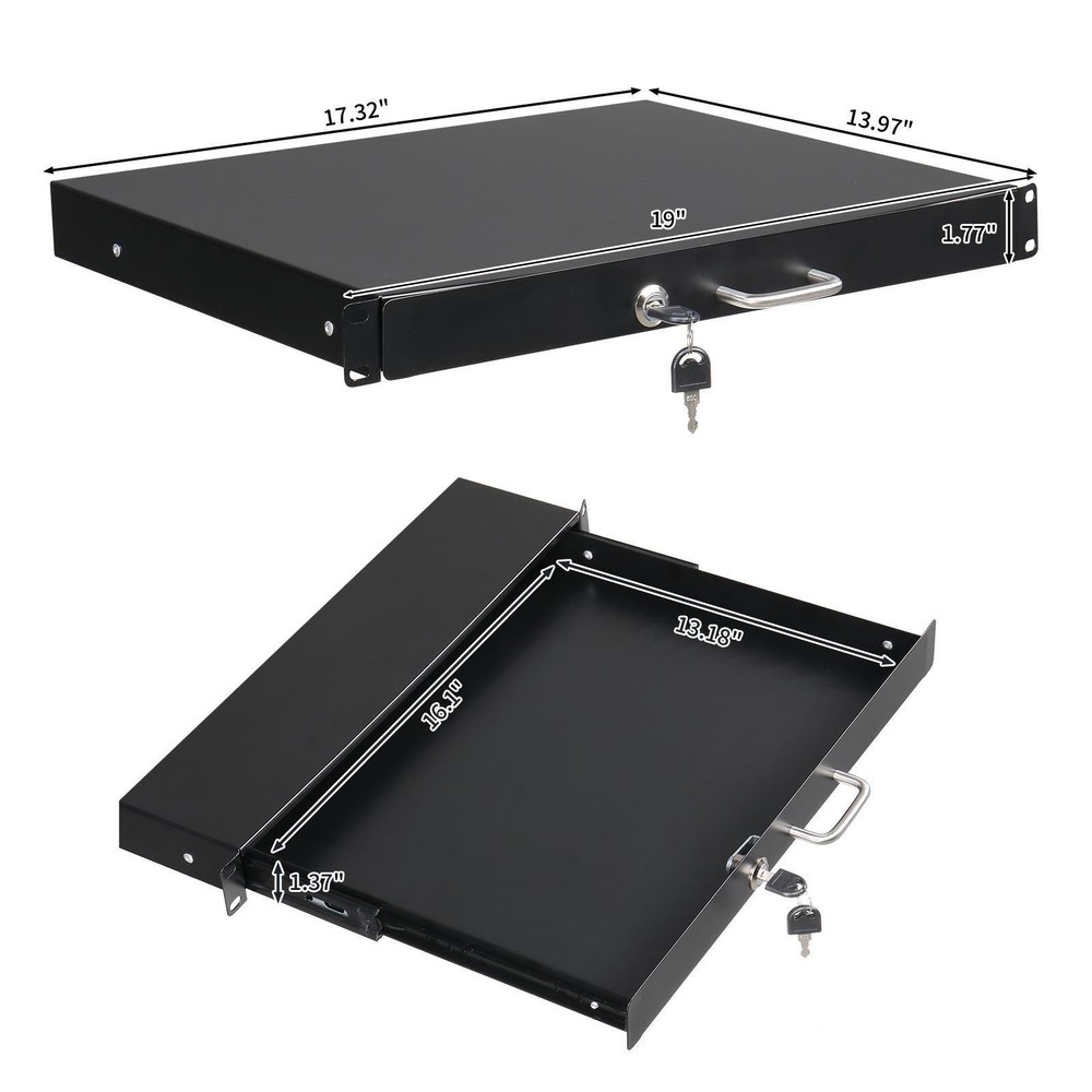 1U Rack Mount DJ 19" Rack Road Case Equipment Deep Drawer Locking with Keys