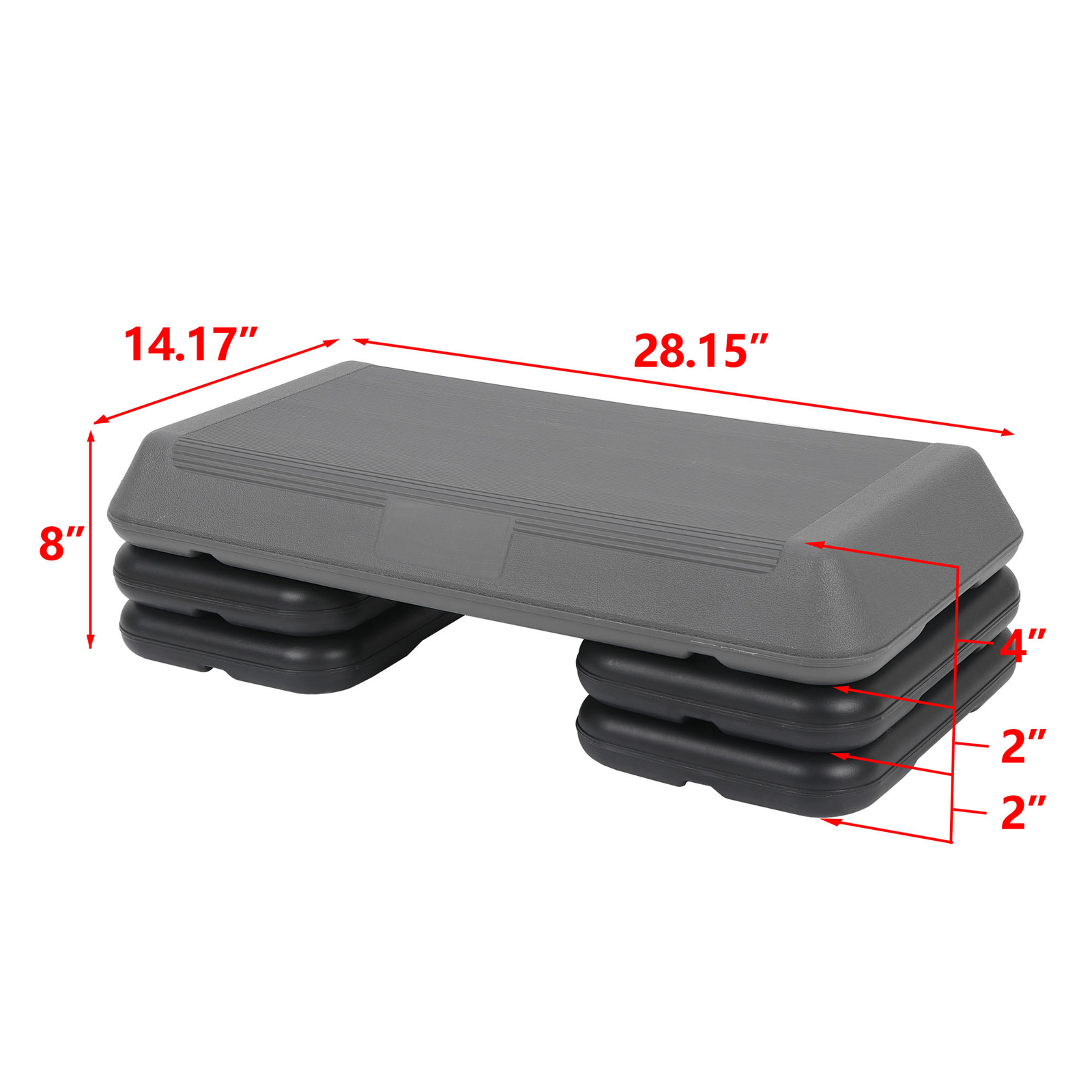 28" Height-Adjustable 4 - 6 - 8" Aerobic Step Non-Slip Surface Platform Fitness