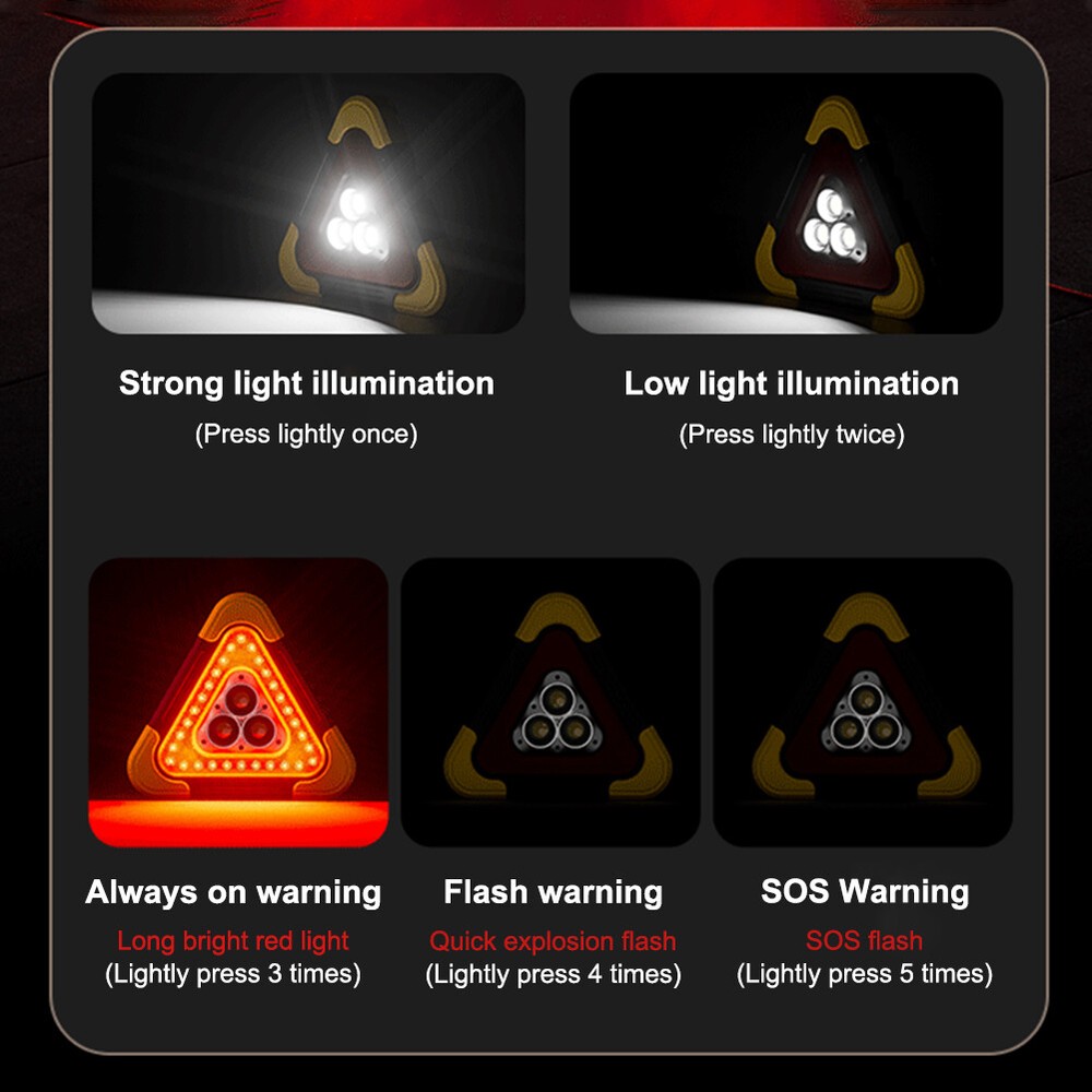Foldable Car Emergency Triangle Warning Light Multi-Function LED Light Solar US