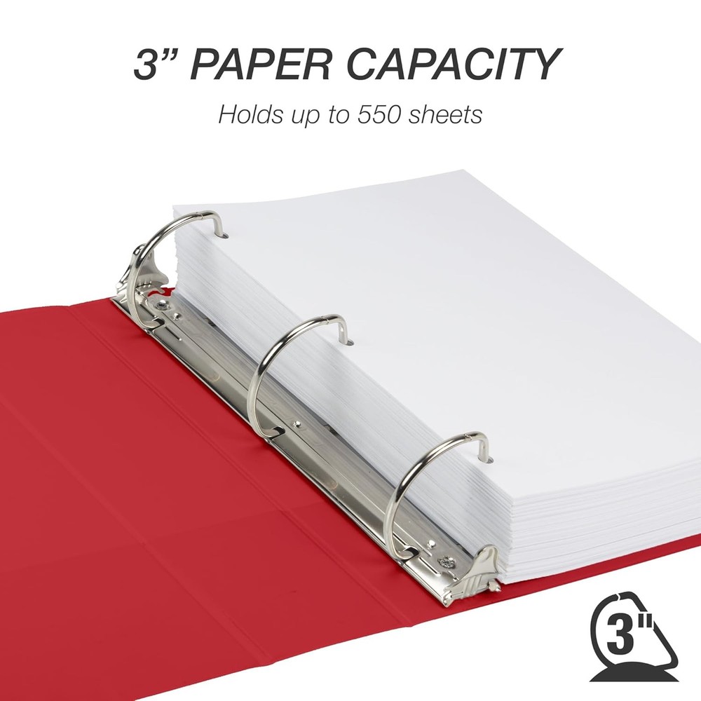 Durable 3 Inch Binder D Ring Binder Customizable Clear View Cover Ruby Red Holds