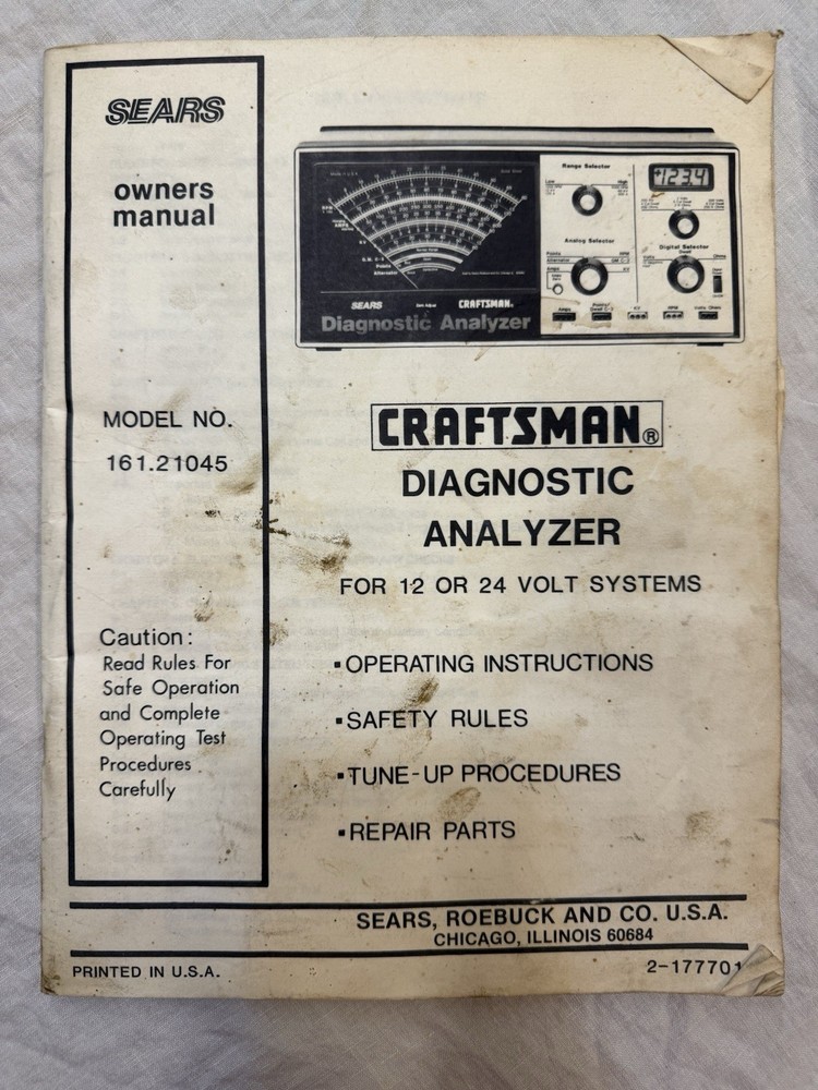 Vtg Sears Craftsman Diagnostic Engine Analyzer/Box/Manual/Connections *Read*