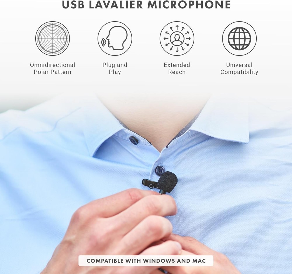 USB Lavalier Clip-On Microphone for iPhone/Android/PC US
