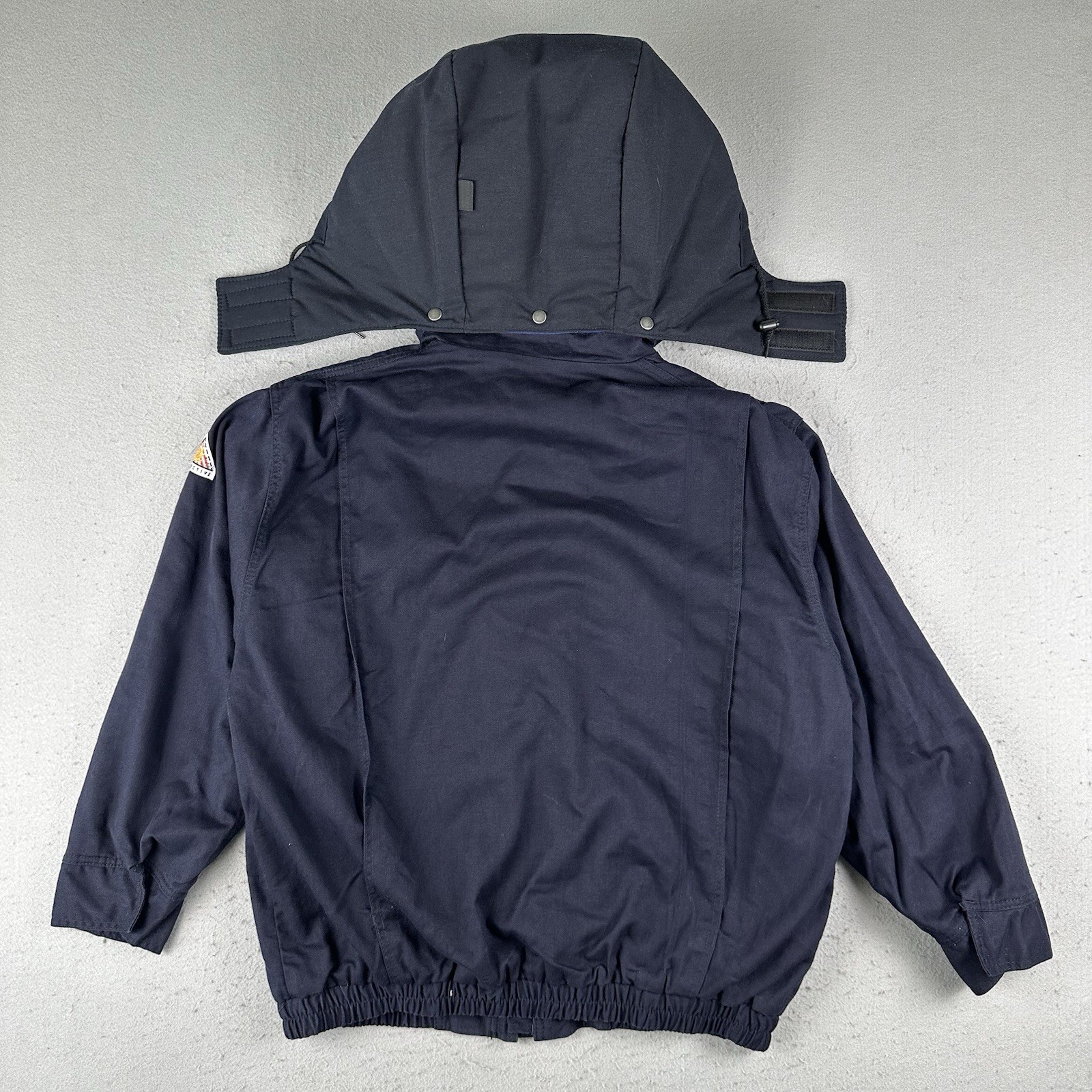 Bulwark FR Jacket Mens XL Blue Flame Resistant Workwear Snap Zip Hooded