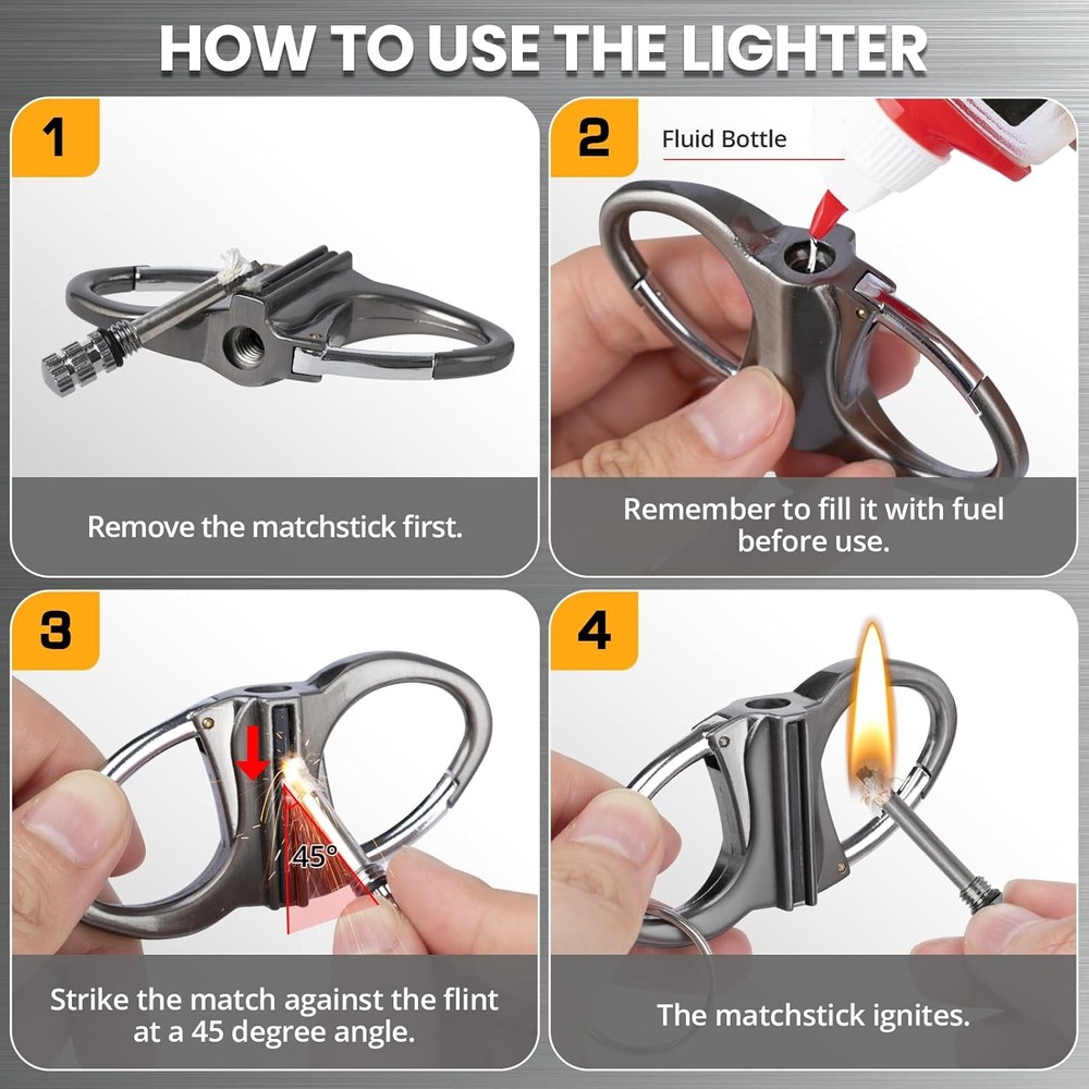 3Pcs Permanent Match Infinity Lighter with Multitool Keychain Lighter Pipe Metal