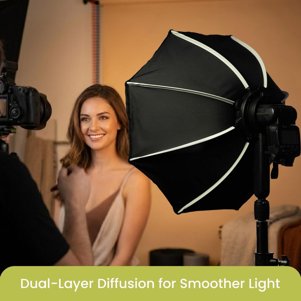 Lectronify 28" Octagonal Softbox for Flash –Quick Open Dual Diffusers, 120° Tilt